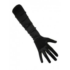 Handschoenen: Satijn zwart 48 cm een maat
